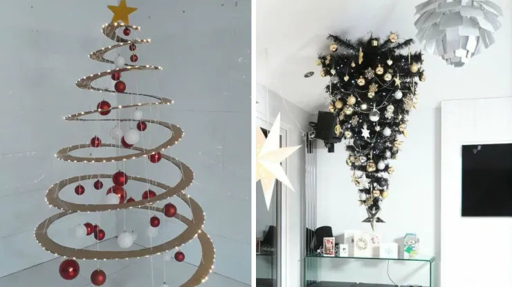 Árbol colgante o invertido: Una Navidad distinta y audaz que sorprende desde el techo.