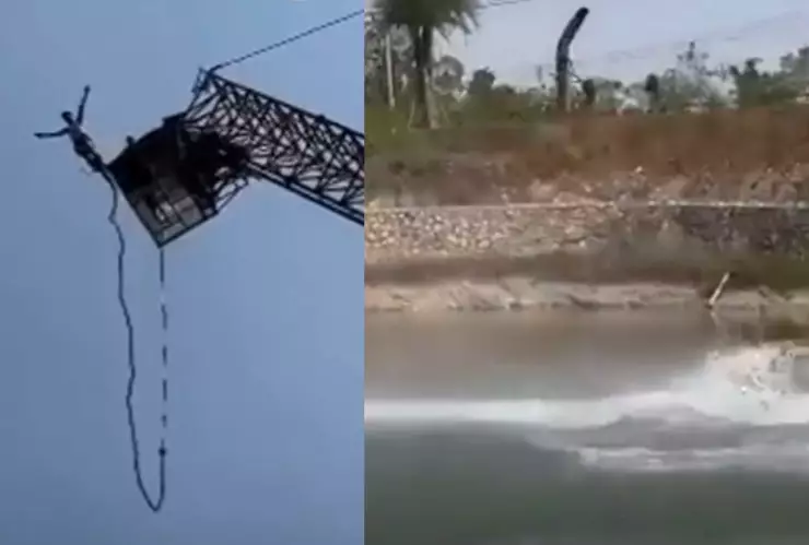 Hombre se lanza de bungee y revienta la cuerda.