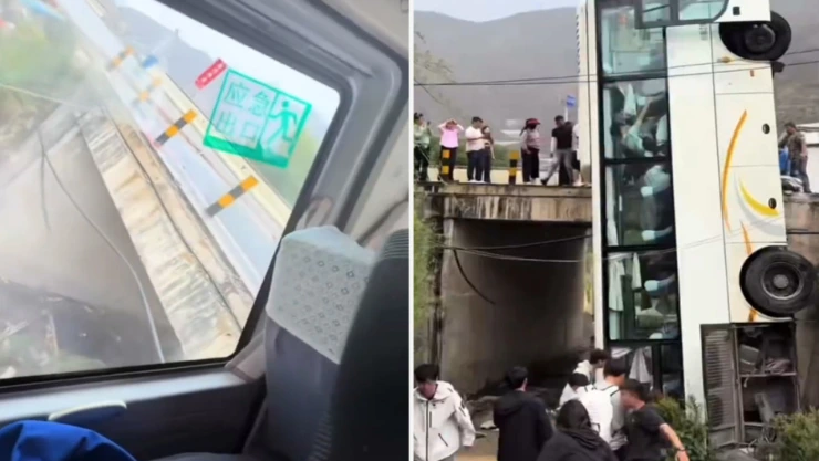 Pasajeros graban volcadura camión en puente Sichuan, China