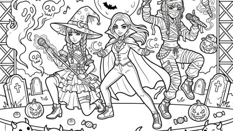El póster grupal de Huntr/x “cazando demonios en Halloween”