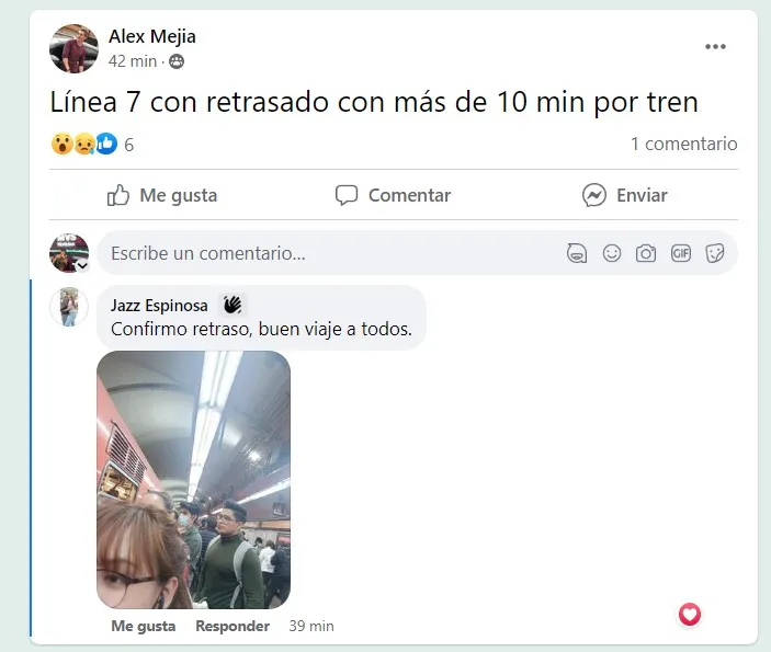 Usuarios reportan que la Línea 7 del Metro se encuentra con afluencia máxima y retrasos de al menos 10 minutos en el paso de cada tren, ambas direcciones.