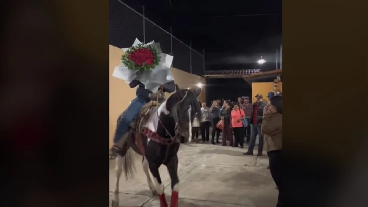 Novio pide matrimonio a caballo