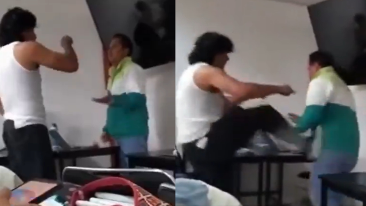Alumno golpea a su profesor en plena clase.