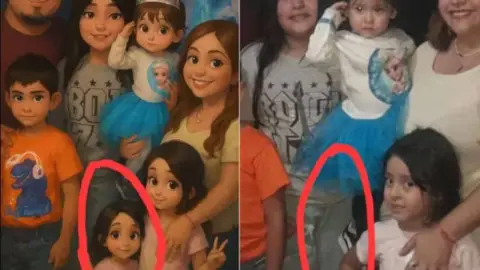 Diferencias en la foto familiar y la imagen recreada al estilo Ghibli