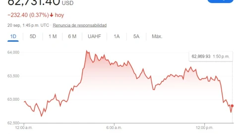Para este viernes 20 de septiembre 2024, el último corte señala una caída relativamente “drástica” del bitcoin a 62 mil 731 dólares por unidad