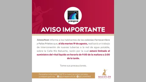 Colonias sin agua en Mazatlán, martes 19 de agosto