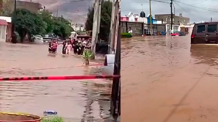 ¡Dramático rescate! Maestras de una guardería cargan a niños por calles inundadas en la colonia La Galera