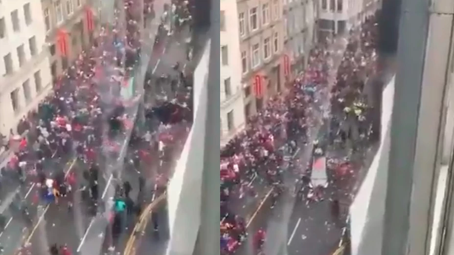 Al menos 6 heridos en un atropello masivo cuando miles de aficionados del LFC celebraban el título de la Premier League en Dale Street, Liverpool.