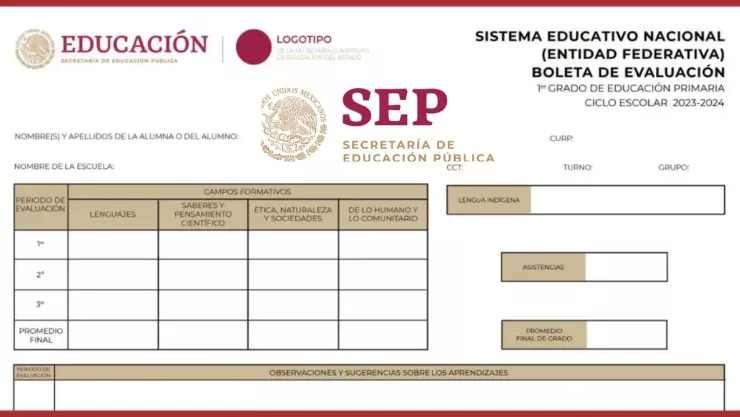 Boleta SEP de con los lineamientos de la Nueva Escuela.