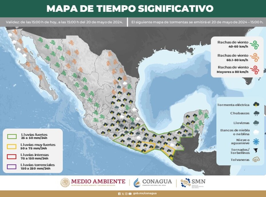 Clima en México hoy 20 de mayo de 2024