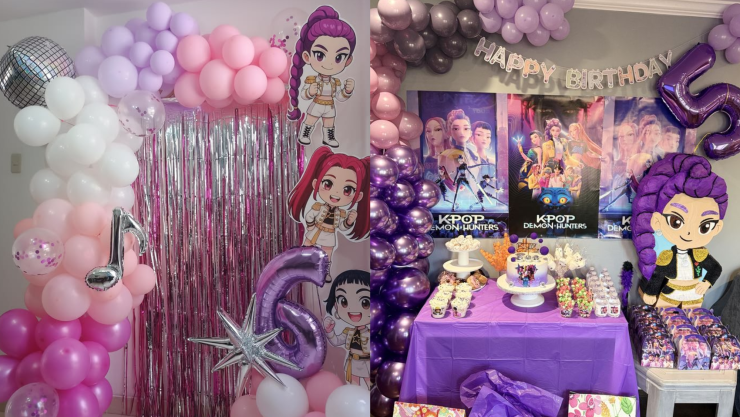 Fiesta de Guerreras K-pop cómo hacer un fondo de globos para la mesa de dulces