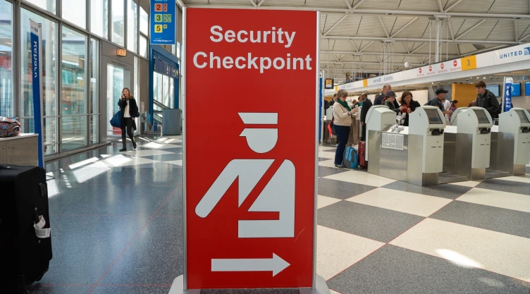 Letrero de seguridad en el aeropuerto de Chicago, Illinois