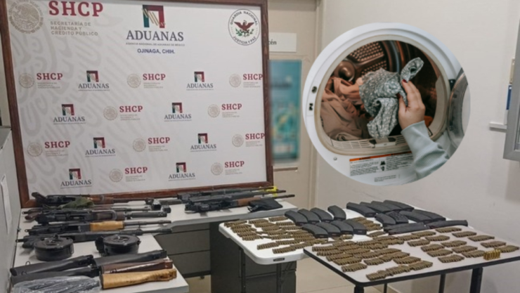Aseguran armamento dentro de una lavadora que cruzó la frontera de Chihuahua