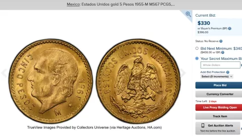 La moneda de 5 pesos que está valuada en 6 mil 600 pesos en EUA