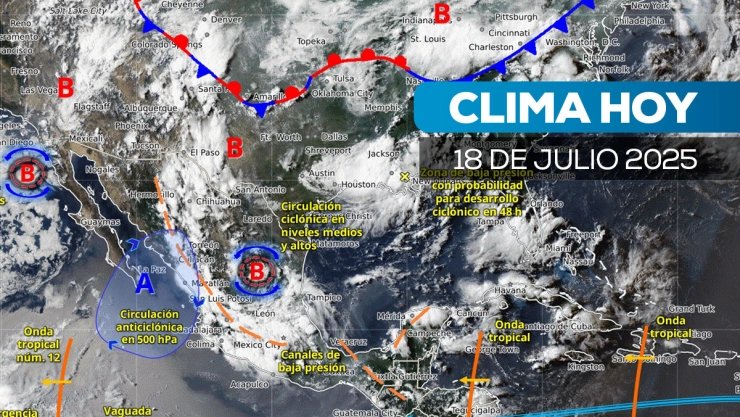 Mapa satelital de cómo estará el clima en México este 18 de julio de 2025.