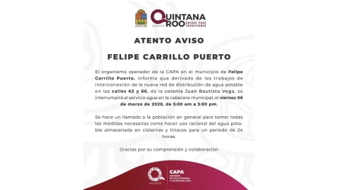 Corte de agua programado 6 de marzo de 2026