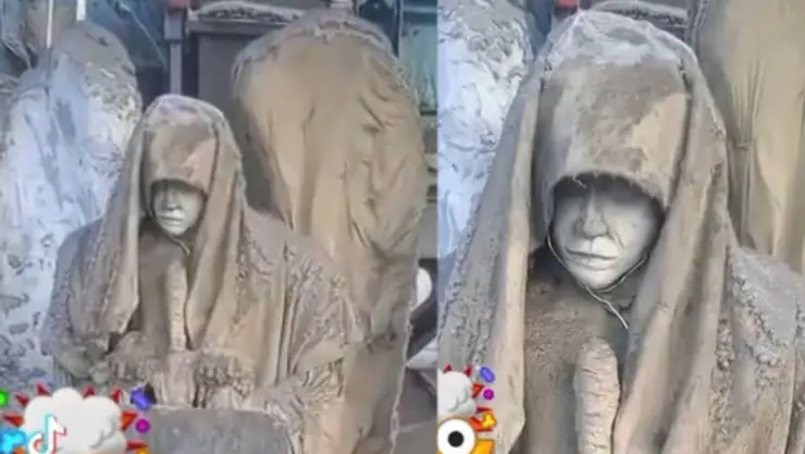 VIDEO Encuentran aterradora estatua de un ángel de piedra
