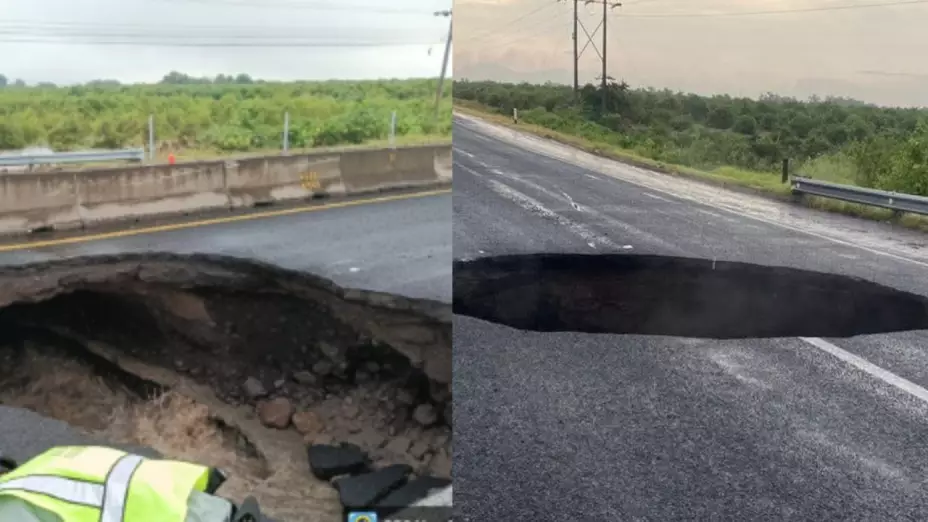 Mega socavón en Michoacán provoca cierre total de la carretera Quiroga-Tepalcatepec