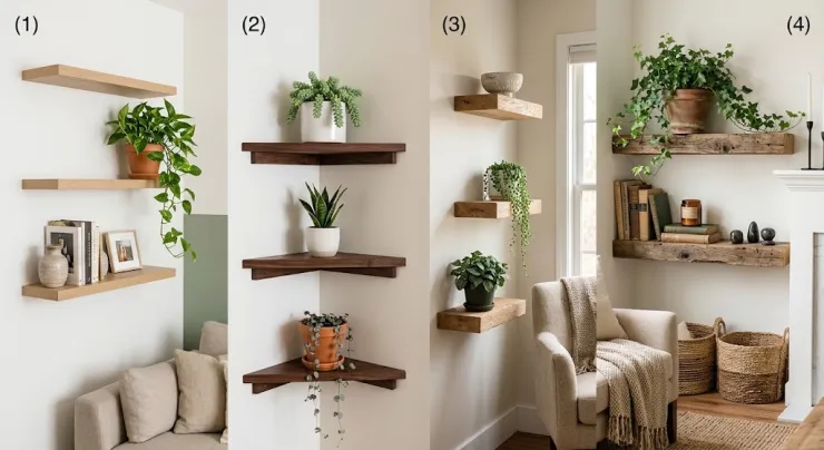 Repisas madera plantas colgantes