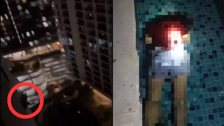 Mujer tailandesa es empujada