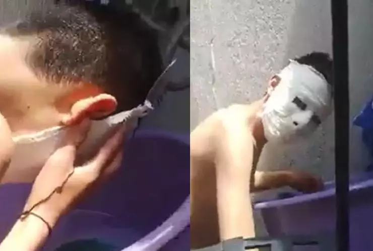 VIDEO: Alumno hace máscara de yeso y se le queda pegada.