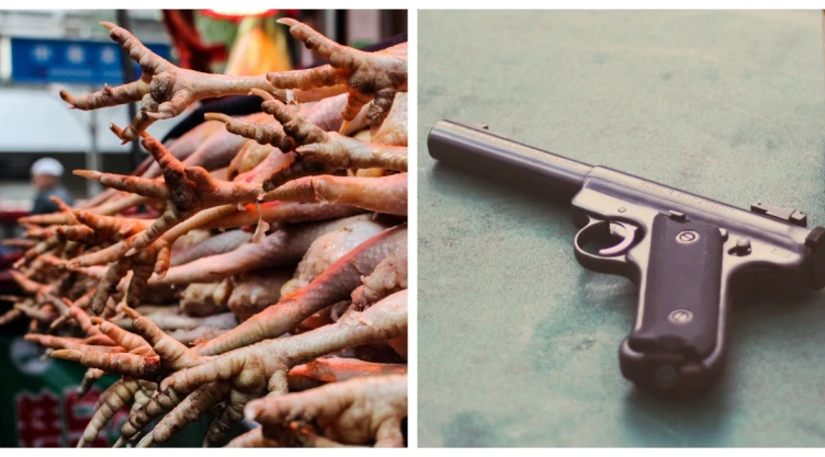 hombre pollería pistola falsa