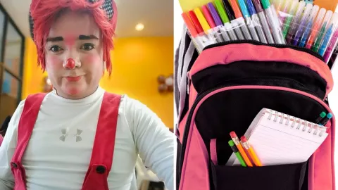 Payaso cambia shows por útiles escolares para sus hijas en Tampico