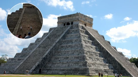 Otro turista sube a pirámide de Chichén Itzá