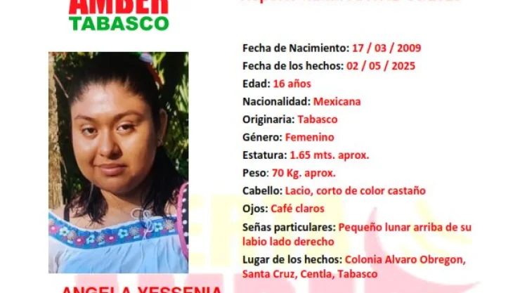 Ángela Yessenia Alerta Amber Tabasco