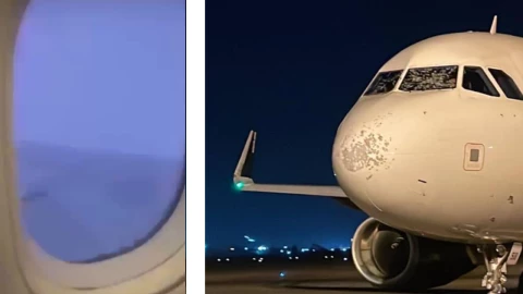 ¡Como película!, Se rompe parabrisas de avión durante tormenta