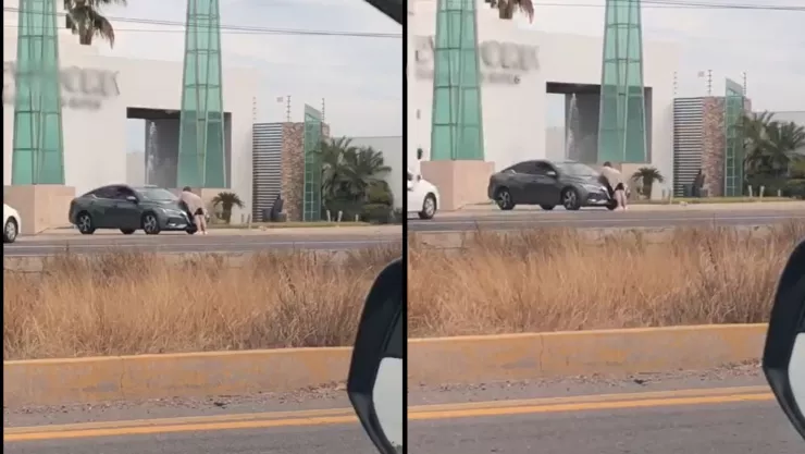 Pleito en motel de Culiacán; mujer bloquea paso a su expareja, y él llama al 911.