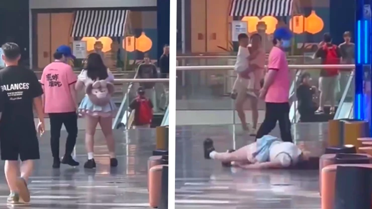 Mujer le hace berrinche a su novio en centro comercial
