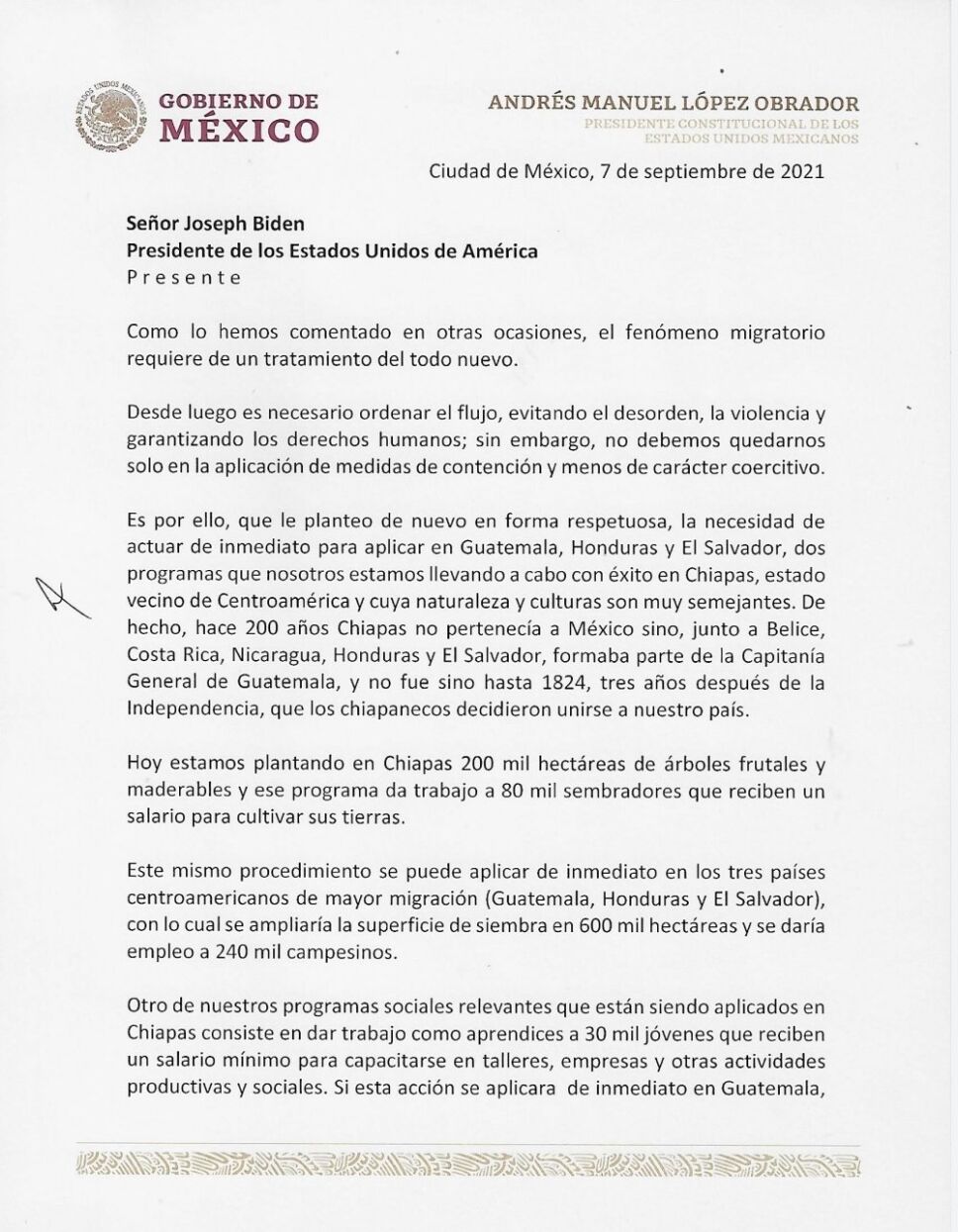 CARTA AMLO A BIDEN