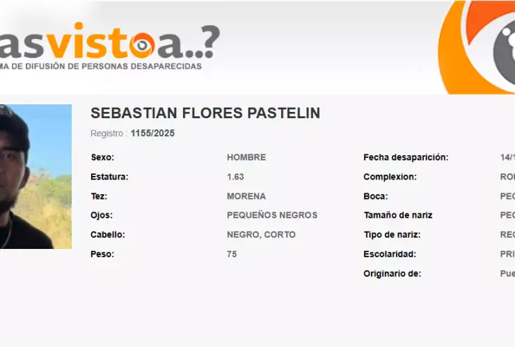 Sebastián Flores Pastelin es originario de Puebla y desapareció desde el 14 de diciembre en Berriozábal.