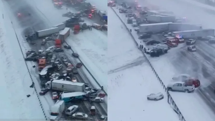 Momento del choque múltiple de al menos 50 vehículos tras tormenta de nieve en Indiana quedó captado en video