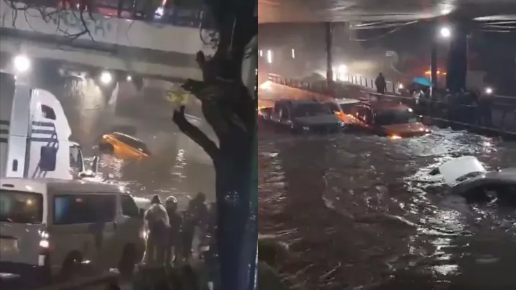VIDEO: Fuertes lluvias inundan calles y arrastran varios autos en Naucalpan, Edomex