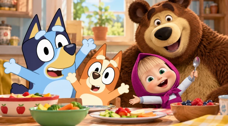 4 Episodios de Bluey y Masha y El Oso para enseñar a tus hijos a escuchar a su cuerpo a la hora de comer: “saciedad”.