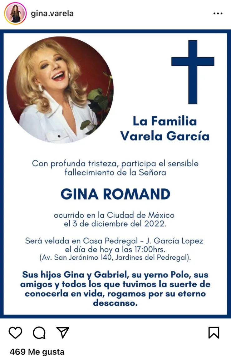 Gina Romand murió a los 84 años de edad