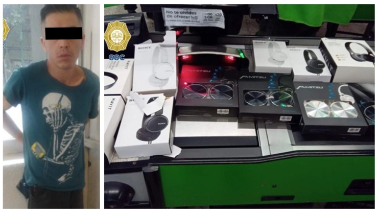 alcaldía Cuauhtémoc CDMX detuvieron fardero intentando robar 12 audifonos