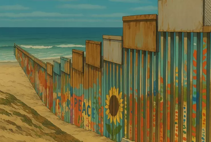 Muro de Playas de Tijuana al estilo Ghibli