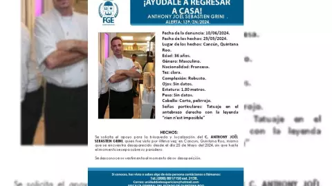 ¿Lo has visto? Buscan a Anthony Joël Sebastien Grini, extranjero desaparecido en Cancún