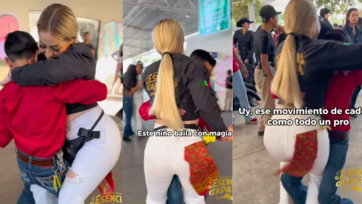 Niño baila quebradita con su maestra
