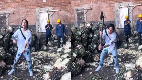 Natanael Cano presume cómo se hace el tequila; no puede partir la piña