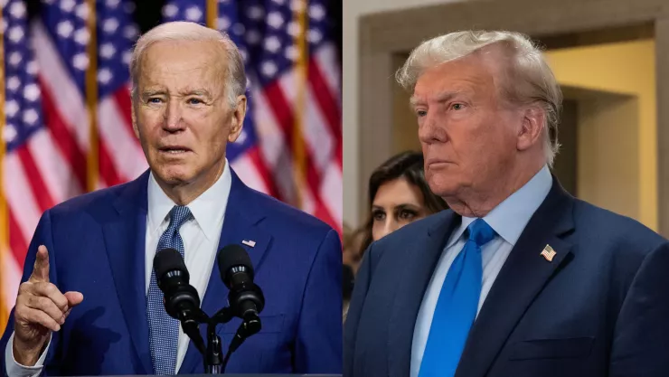 El presidente de Estados Unidos, Joe Biden (izda.), y el exmandatario republicano Donald Trump (dcha.).