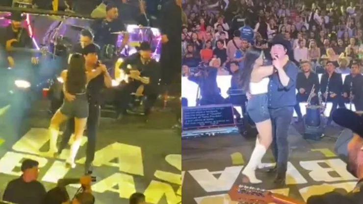 Alfredo Olivas baila con fan en Palenque de Culiacán