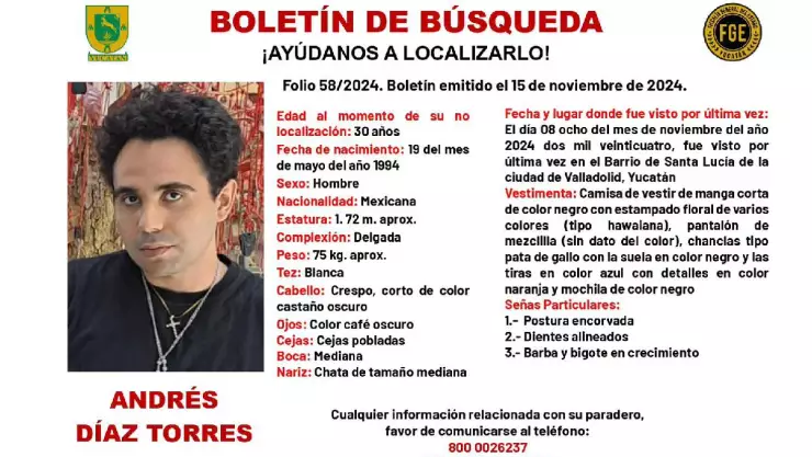 ¿Lo has visto_ Buscan a Andrés Díaz, hombre desaparecido en Yucatán