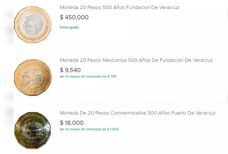 Moneda de 20 pesos conmemorativa de los 500 años de Veracruz