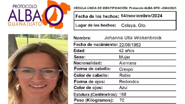 Johanna Ulla Wickenbrock, alemana desaparecida en Celaya
