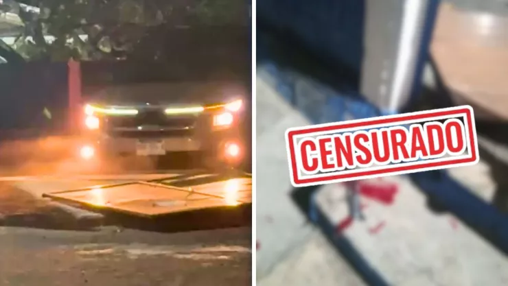 Momento en que camioneta impacta portón de primaria en Veracruz