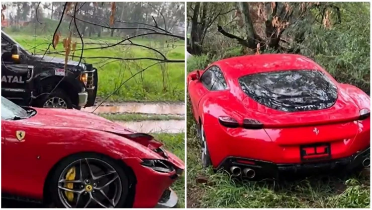 Auto deportivo de lujo chocado y abandonado en Jalisco